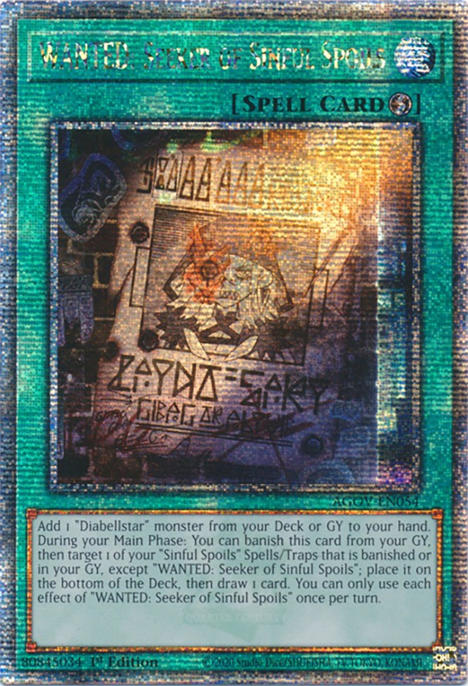 WANTED: Seeker of Sinful Spoils (Quarter Century Secret Rare) [AGOV-EN054] Quarter Century Secret Rare | GnG Games