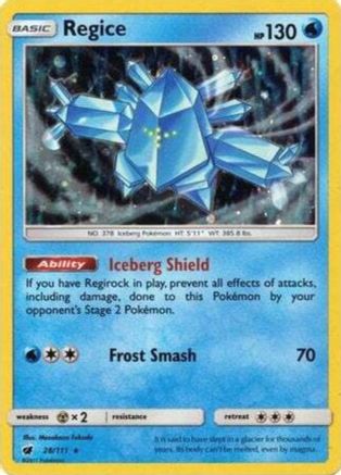 Regice (28/111) (Cosmos Holo) [Sun & Moon: Crimson Invasion] | GnG Games