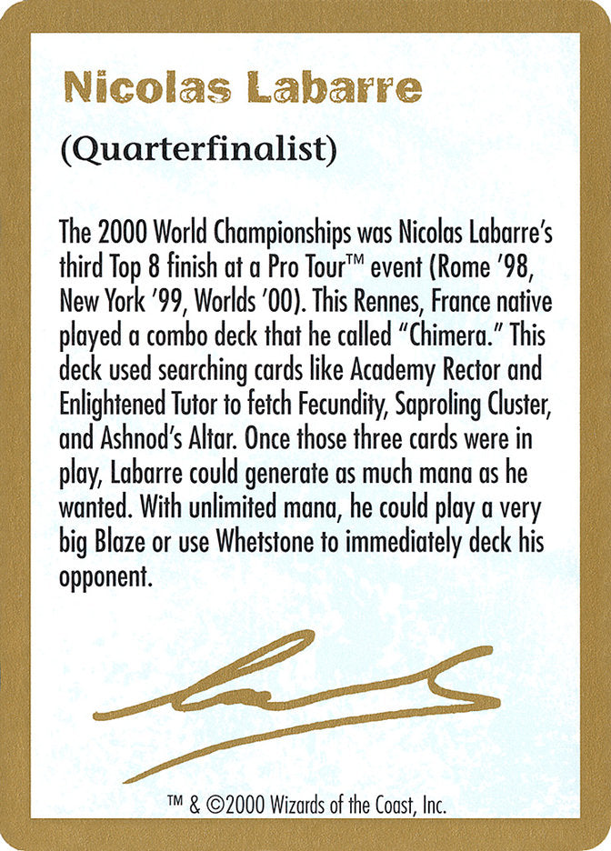 Nicolas Labarre Bio [World Championship Decks 2000] | GnG Games