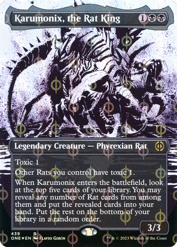 Karumonix, the Rat King (Borderless Ichor Step-and-Compleat Foil) [Phyrexia: All Will Be One] | GnG Games