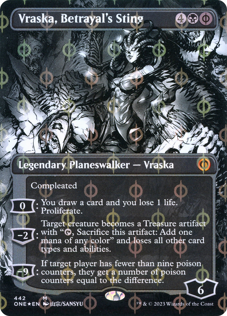 Vraska, Betrayal's Sting (Borderless Manga Step-and-Compleat Foil) [Phyrexia: All Will Be One] | GnG Games