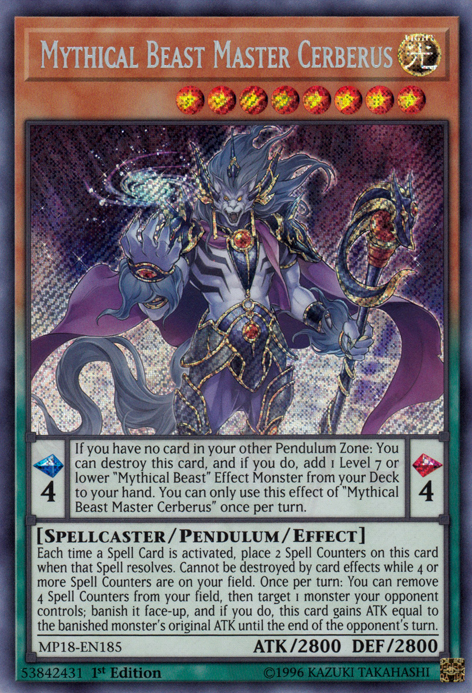 Mythical Beast Master Cerberus [MP18-EN185] Secret Rare | GnG Games