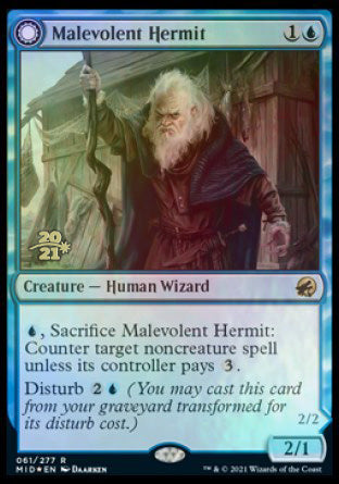 Malevolent Hermit // Benevolent Geist [Innistrad: Midnight Hunt Prerelease Promos] | GnG Games