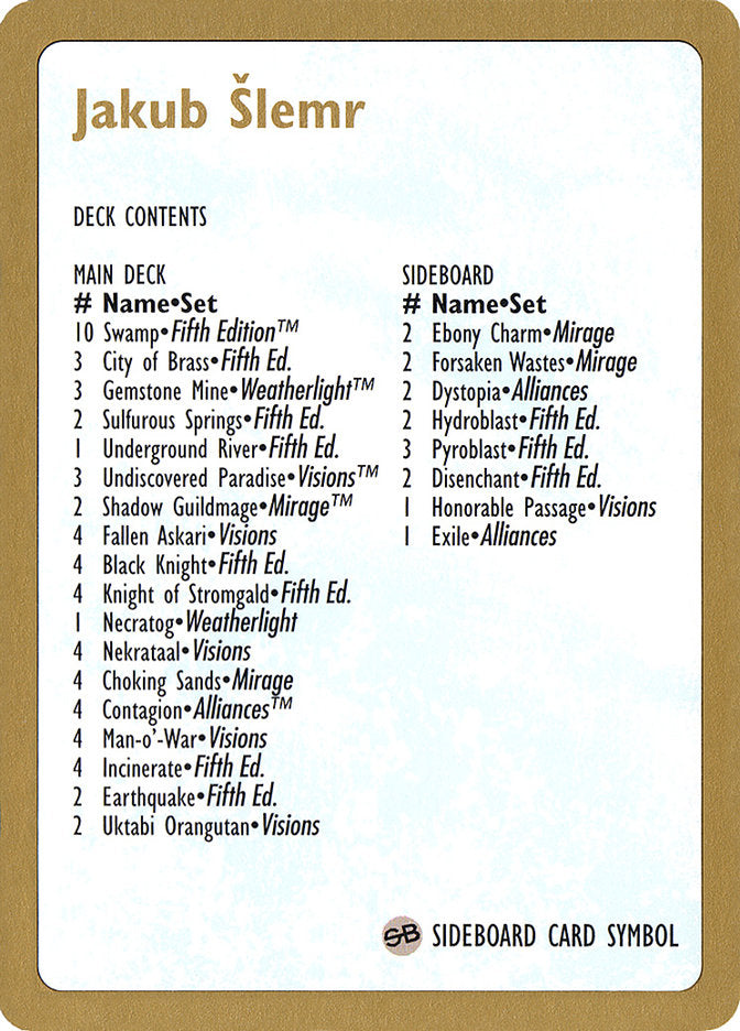 Jakub Šlemr Decklist [World Championship Decks 1997] | GnG Games