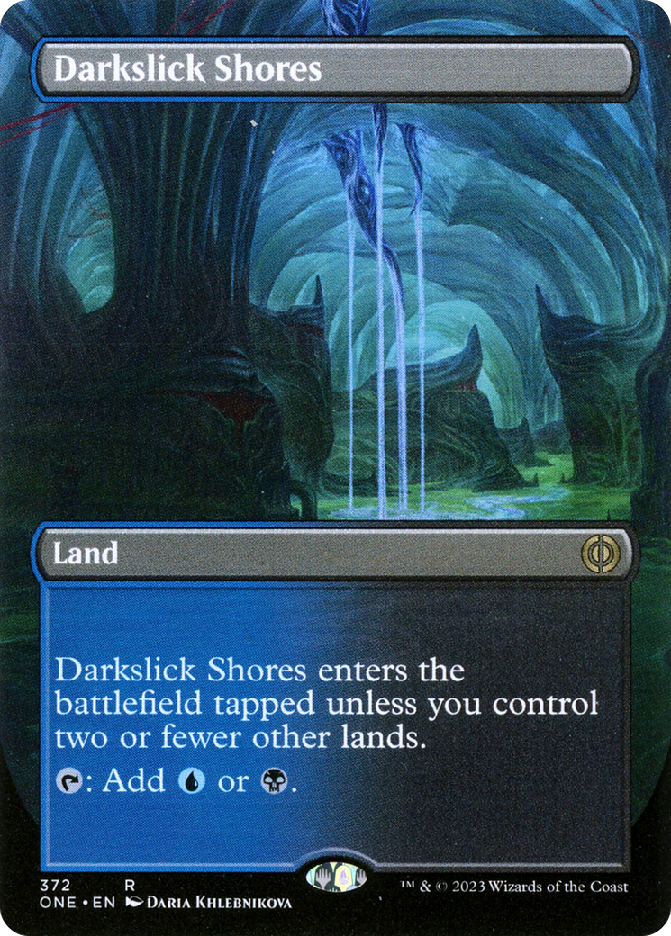 Darkslick Shores (Borderless Alternate Art) [Phyrexia: All Will Be One] | GnG Games