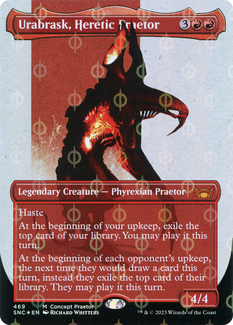 Urabrask, Heretic Praetor (Borderless Concept Praetors Step-and-Compleat Foil) [Phyrexia: All Will Be One] | GnG Games