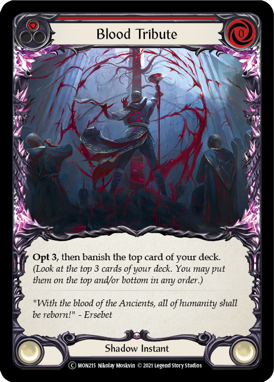 Blood Tribute (Red) (Rainbow Foil) [U-MON215-RF] Unlimited Edition Rainbow Foil | GnG Games