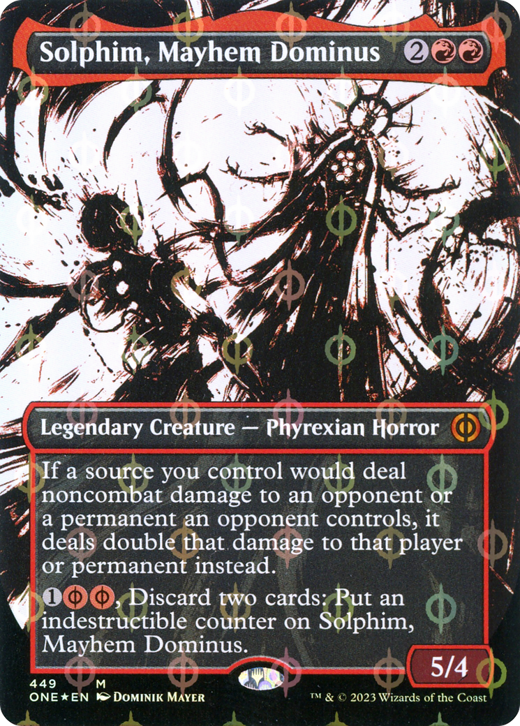 Solphim, Mayhem Dominus (Borderless Ichor Step-and-Compleat Foil) [Phyrexia: All Will Be One] | GnG Games