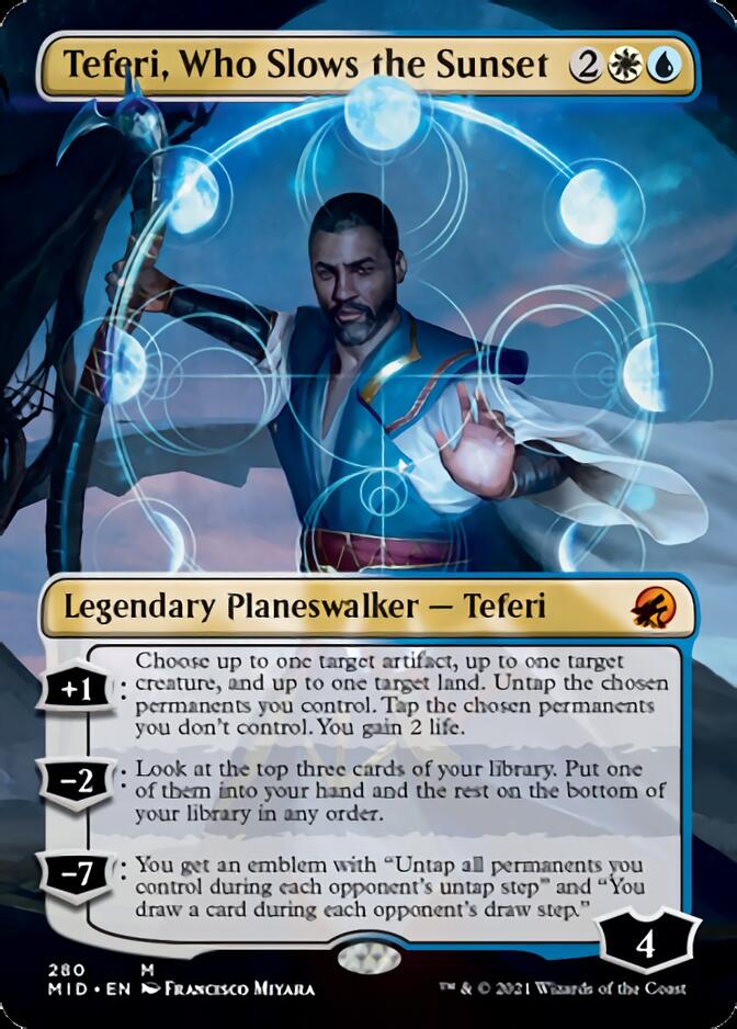 Teferi, Who Slows the Sunset (Borderless) [Innistrad: Midnight Hunt] | GnG Games