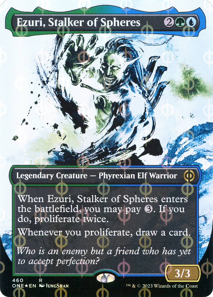 Ezuri, Stalker of Spheres (Borderless Ichor Step-and-Compleat Foil) [Phyrexia: All Will Be One] | GnG Games