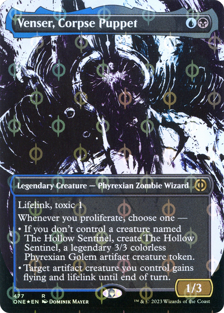 Venser, Corpse Puppet (Borderless Ichor Step-and-Compleat Foil) [Phyrexia: All Will Be One] | GnG Games