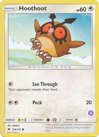 Hoothoot (106/147) (Deck Exclusive #1) [Sun & Moon: Trainer Kit - Alolan Sandslash] | GnG Games