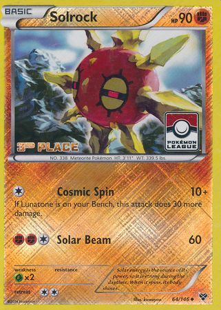 Solrock (64/146) (3rd Place League Challenge Promo) [XY: Base Set] | GnG Games