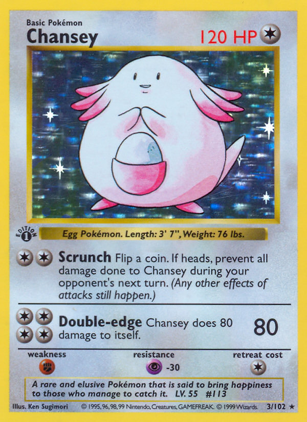 Chansey (3/102) (Shadowless) [Base Set 1st Edition] | GnG Games