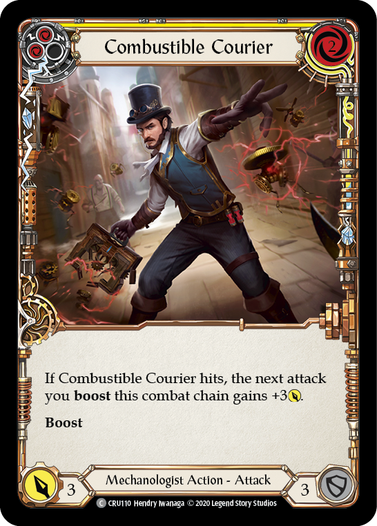 Combustible Courier (Yellow) [CRU110] 1st Edition Rainbow Foil | GnG Games