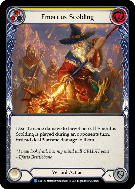 Emeritus Scolding (Yellow) [EVR126] (Everfest)  1st Edition Rainbow Foil | GnG Games