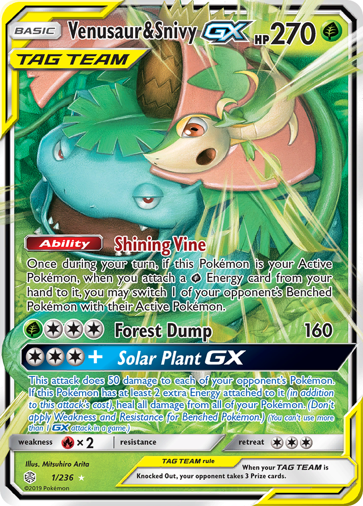 Venusaur & Snivy GX (1/236) [Sun & Moon: Cosmic Eclipse] | GnG Games