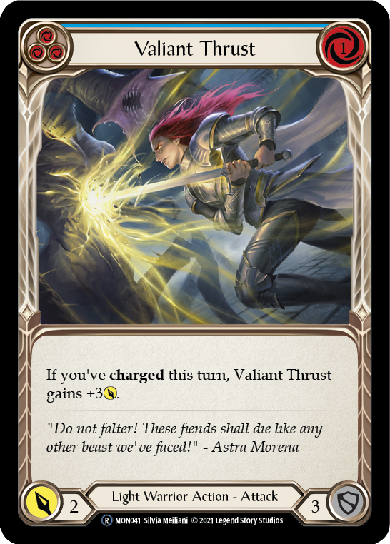 Valiant Thrust (Blue) (Rainbow Foil) [U-MON041-RF] Unlimited Edition Rainbow Foil | GnG Games