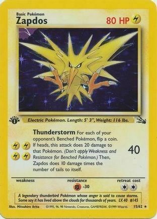 Zapdos (15/62) (Cosmos Holo) [Fossil 1st Edition] | GnG Games