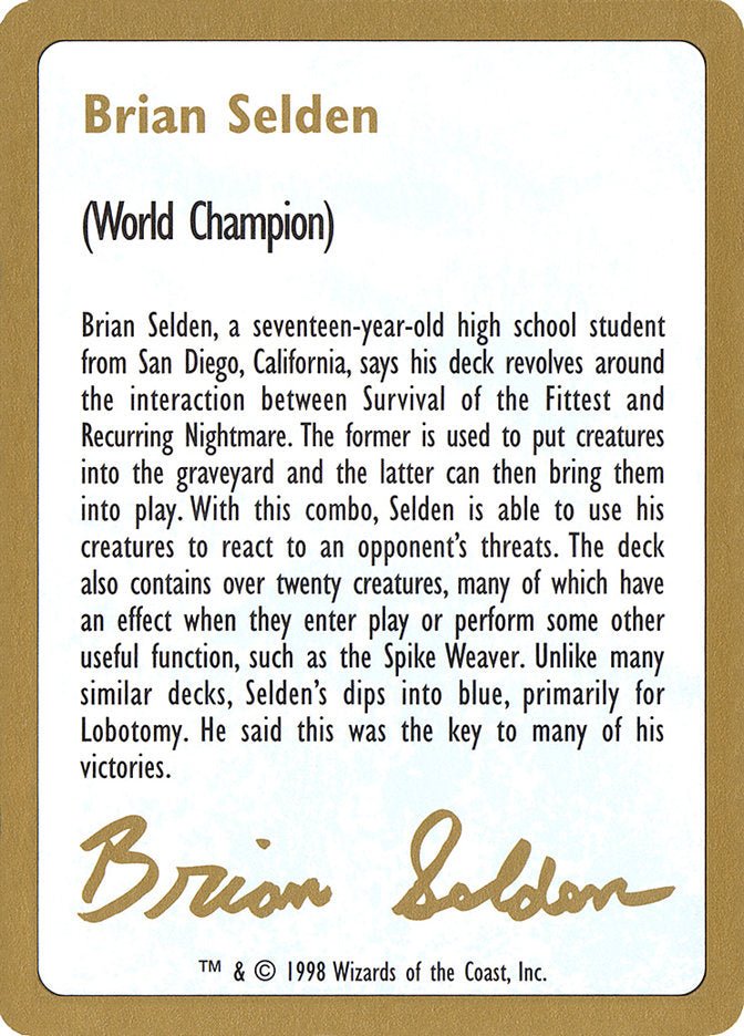 Brian Selden Bio [World Championship Decks 1998] | GnG Games