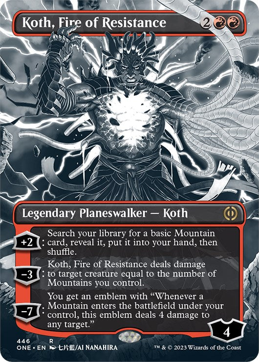 Koth, Fire of Resistance (Borderless Manga Step-and-Compleat Foil) [Phyrexia: All Will Be One] | GnG Games