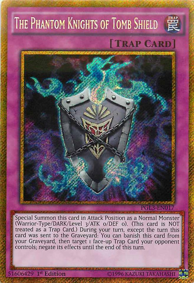 The Phantom Knights of Tomb Shield [PGL3-EN017] Gold Secret Rare | GnG Games