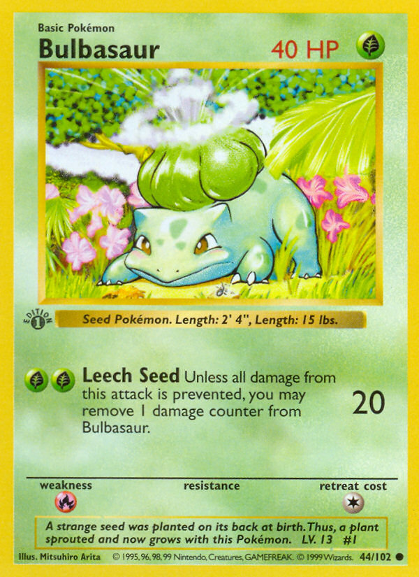 Bulbasaur (44/102) (Shadowless) [Base Set 1st Edition] | GnG Games