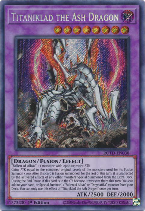 Titaniklad the Ash Dragon [ROTD-EN038] Secret Rare | GnG Games