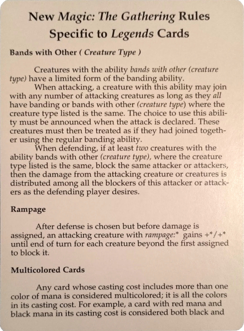 Legends Rules Card [Legends Tokens] | GnG Games